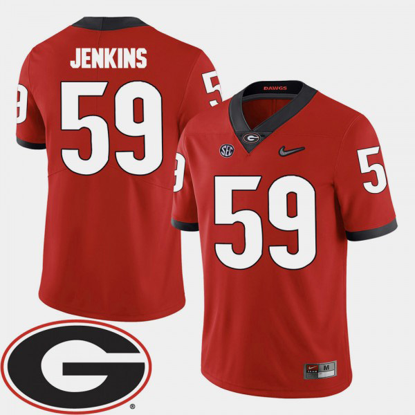Men's #59 Jordan Jenkins Georgia Bulldogs College Football For 2018 SEC Patch Jersey - Red